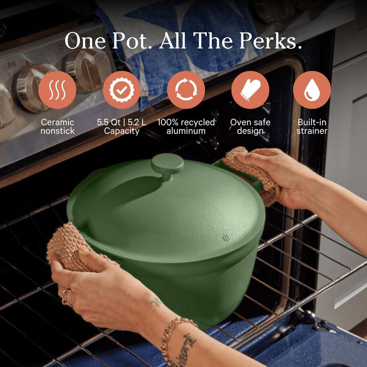 Our Place Perfect Pot - 5.5 Qt. Nonstick Ceramic Sauce Pan with Lid | Versatile Cookware for Stovetop and Oven | Steam, Bake, Braise, Roast | PTFE and PFOA-Free | Toxin-Free, Easy to Clean | Sage - Nestoria