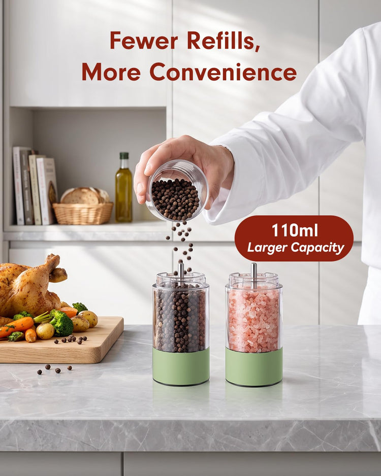 Larger Capacity Rechargeable Electric Salt and Pepper Grinder Set