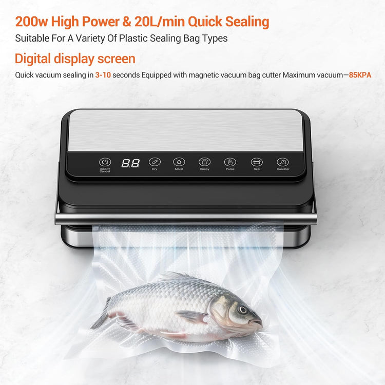 VUSIGN Vacuum Sealer Machine with Strong -85KPA Suction, Low Noise, Built-in Cutter, Bag Storage Box, Handheld Design
