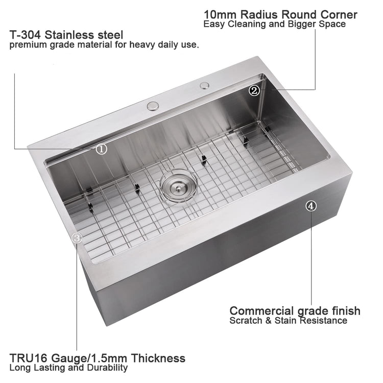 33 Inch Farmhouse Kitchen Sink Drop In