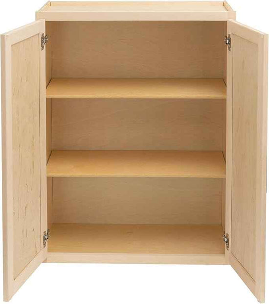 Quicklock RTA (Ready-to-Assemble) 42" Tall Wall Kitchen Cabinets - Shaker Style | 100% Hardwood | Made in America | Soft Close Hardware (12" D x 27" W x 42" H, Raw Maple)