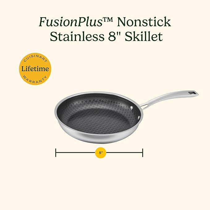 Cuisinart FusionPlus Hybrid Nonstick Stainless Steel Cookware, 12-Inch Skillet with Helper Handle, PFAS-Free PURELYSEAR Ceramic Technology, Scratch Proof, Cool Grip Handles, Dishwasher Safe