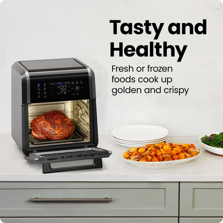 12-Quart 5-in-1 Air Fryer Oven with Digital Timer, Touchscreen, and 12 Presets - Family Size Countertop Convection Oven, Dishwasher-Safe Parts