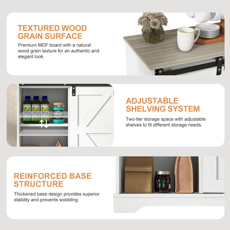 Sliding Barn Door Buffet Sideboard Storage Cabinet Coffee Bar Kitchen Farmhouse Style