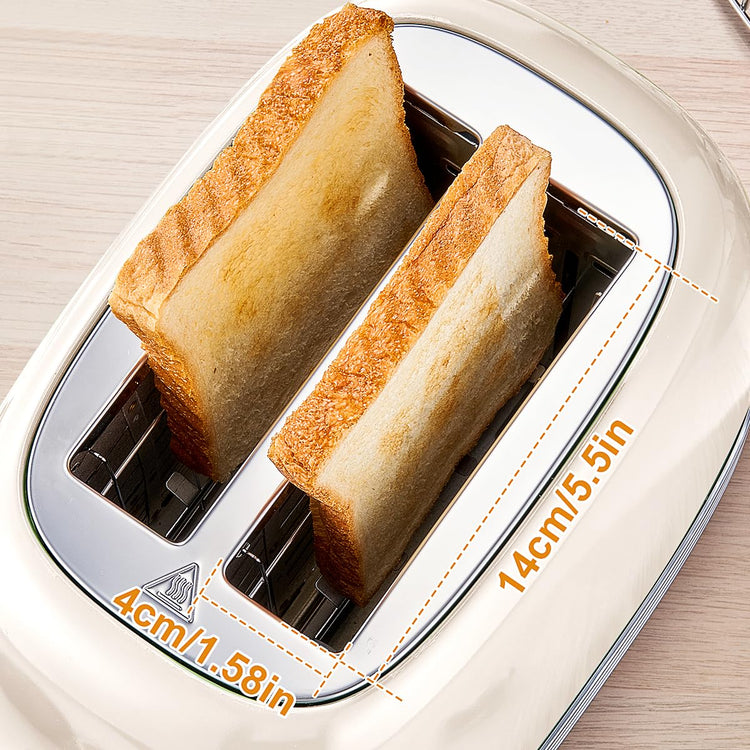 Beige Cute Retro Toaster 2 Slice with 1.58" Wide Slots