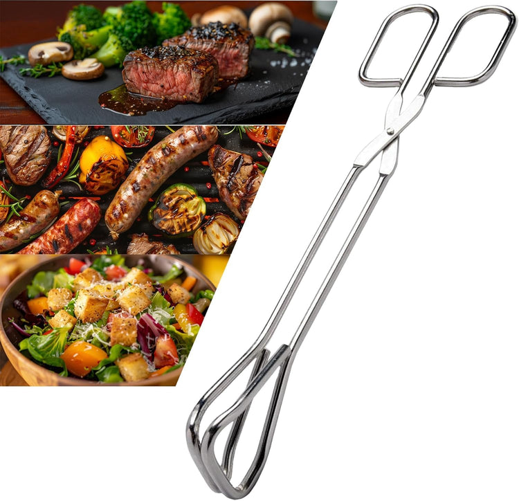 11" Heavy Duty Stainless Steel Kitchen Scissor Tongs with Comfortable Ergonomic Grip (2 Count)