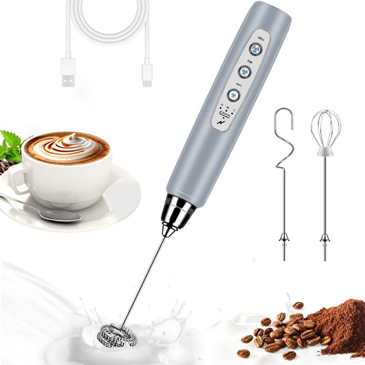 Milk Frother Wand Rechargeable Handheld Whisk Coffee 3 Speed Adjustable