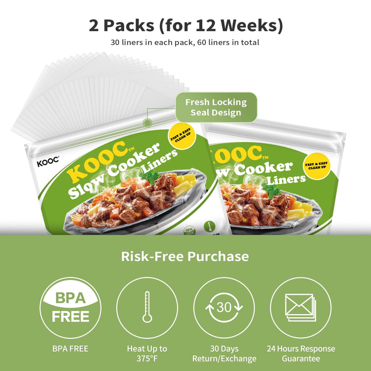 60 Count Slow Cooker Liners 13" x 21" Large Size Fits 3