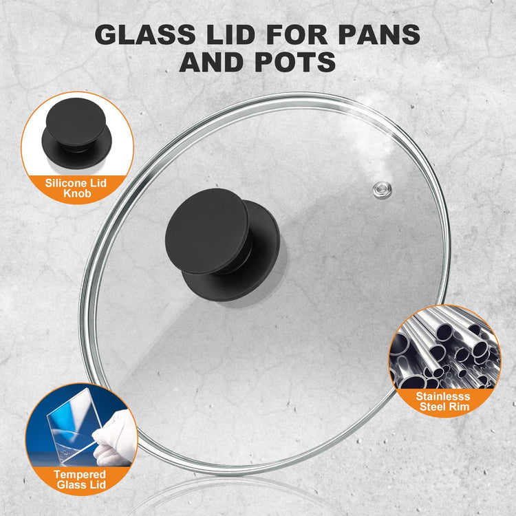 Wadaza Pan Lid 13 Inch - Tempered Glass Pot Lid - Oven Safe Replacement Glass Lid for Frying Pan Wok Pot Skillet
