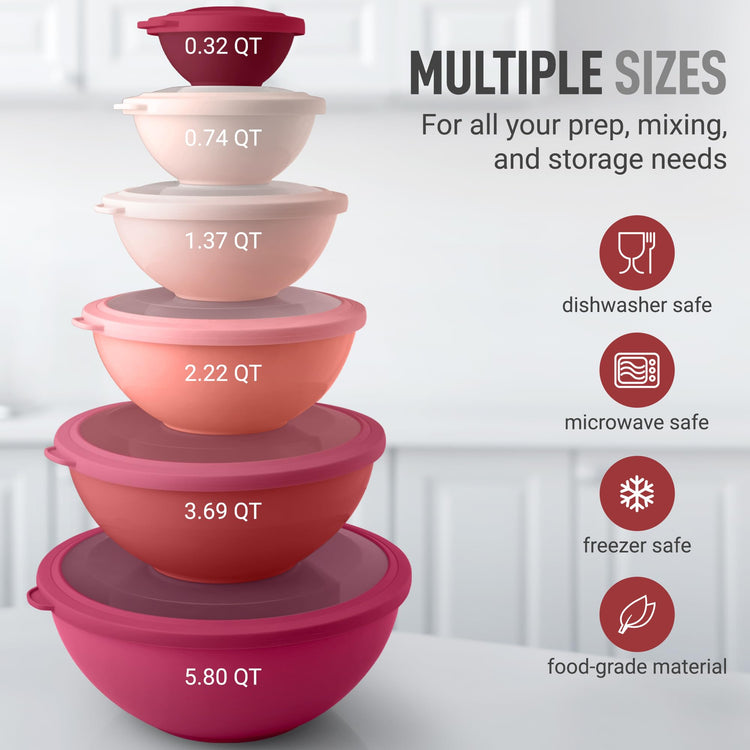 12 Piece Plastic Mixing Bowls with Lids Set (452.48 Count)