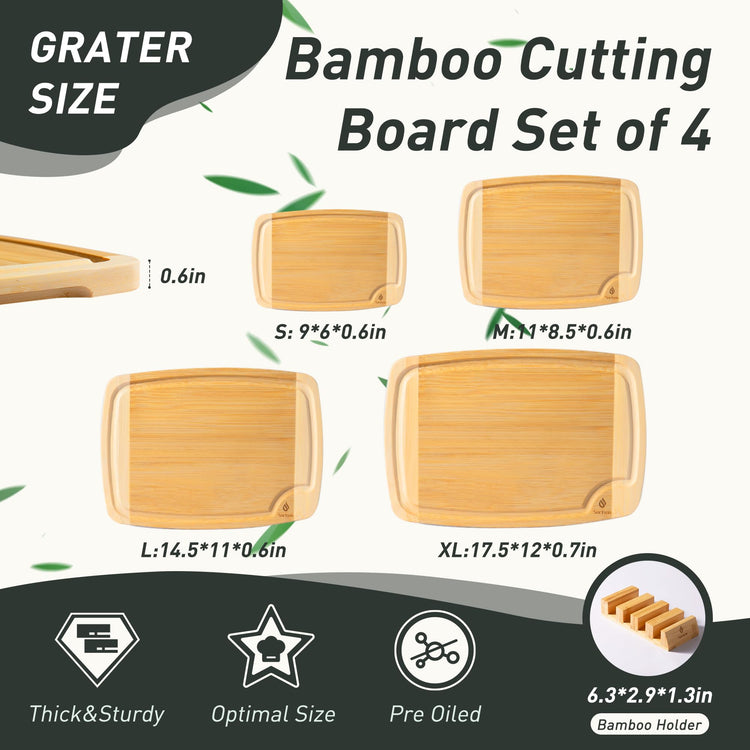 Bamboo Cutting Board Set Non Slip Feet with Holder Over Sink Men Birthday Christmas Valentines Father Day Gifts Ideal from Wife Romantic Anniversary Best Cool Gadget Awesome Who Have Everything (4 Count)
