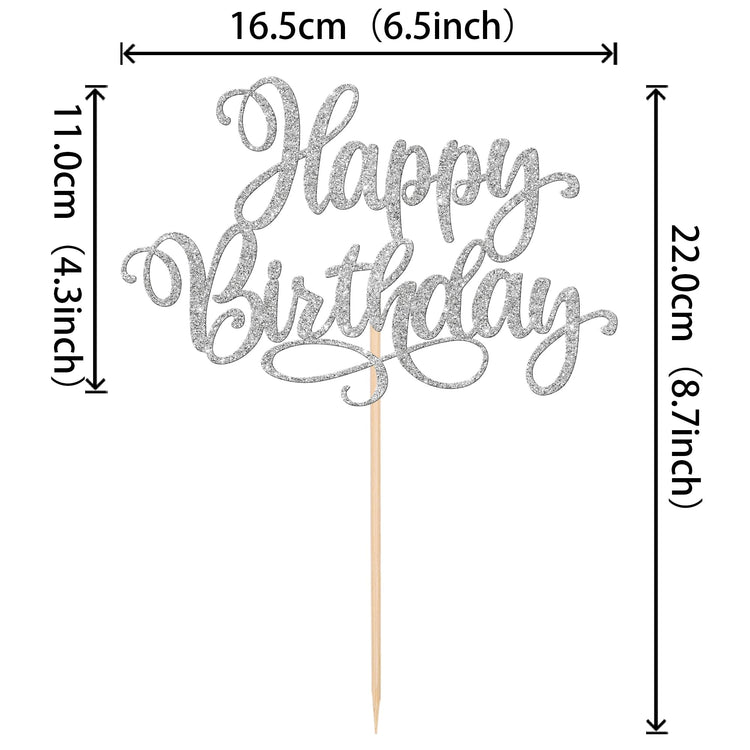 1 PCS Happy Birthday Cake Topper Glitter Happy Birthday Cake Pick for Celebrating Happy Birthday Anniversary Party Cake Decorations Supplies Silver