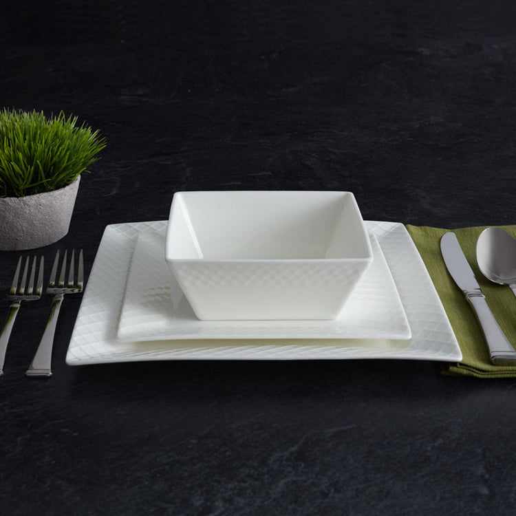 Trellis White Square 16 Piece Dinnerware Set
