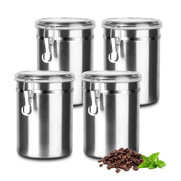Coffee Canister 4 Pcs Stainless Steel Food Container with Clear Lids Airtight Container Stackable Canisters Kitchen Pantry Storage for Cereal