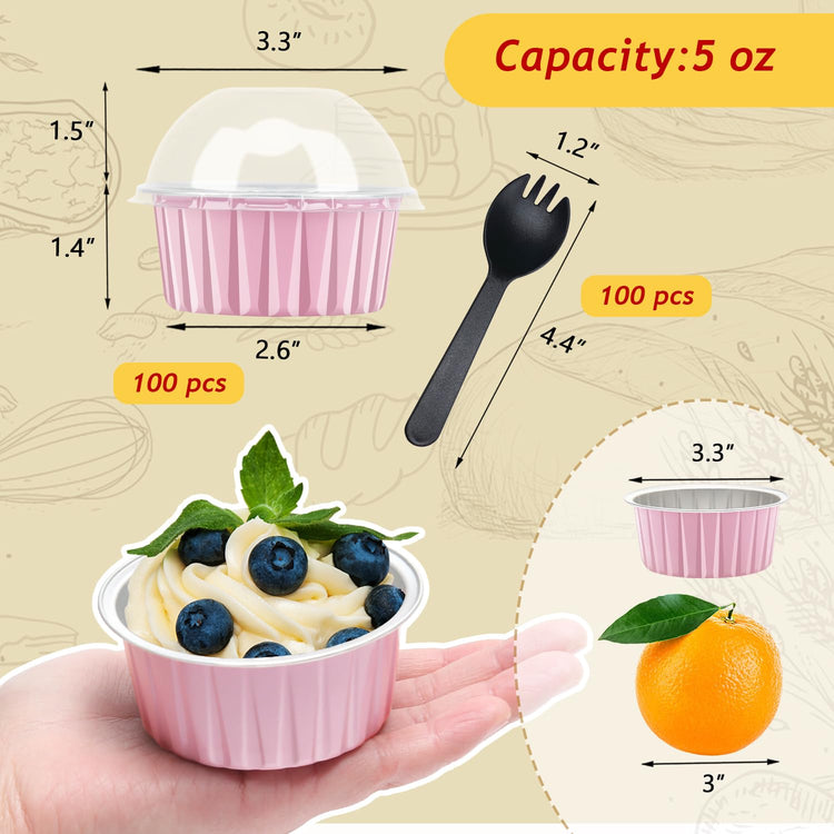 5oz Cupcake Pans with Dome Lids 100 Pack (5 Fl Oz)