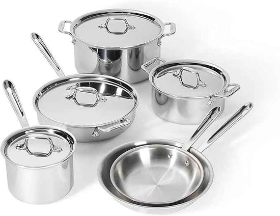 All-Clad D3 3-Ply Stainless Steel Cookware Set 10 Piece, Induction, Oven Broiler Safe 600F, Kitchen Cooking Set w/ Frying Pans, Saucepans, Saute Pan, Stockpot and Soup Pot, Pots and Pans, Silver