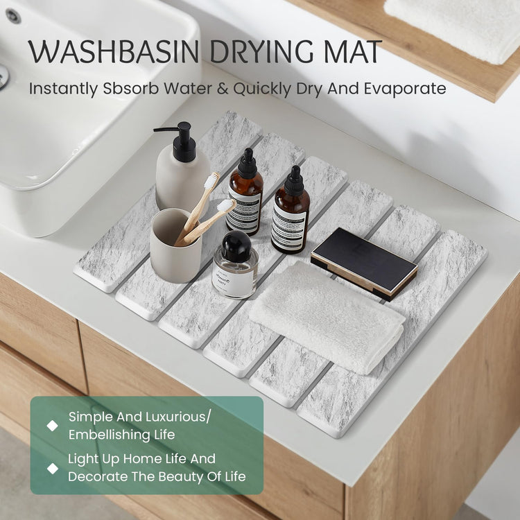 Stone Dish Drying Mat Collapsible Diatomaceous Earth Absorbent Mat Quick Dish Drying Pad Dish Rack Pad Match Any Counter to Multiple Usage for Kitchen