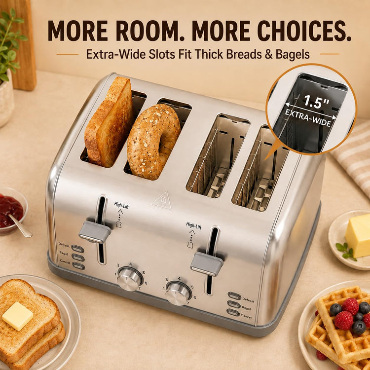 Toaster 4 Slice Retro Stainless Steel