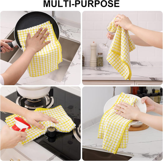 Kitinjoy Cotton 12 Pack Kitchen Towels and Dishcloths Sets, 16 x 25 Inch & 12 X 12 Inch Dish Towels Bulk, Super Soft and Absorbent Hand Towels for Kitchen Drying, Yellow - Nestoria