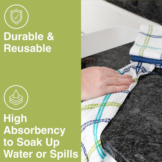 T-FAL Premium Waffle Dish Cloths: Highly Absorbent, Super Soft Long Lasting - 100% Cotton, 12"x13" Flat Waffle Dish Towel for Cleaning & Drying Dishes, (4-Pack), Cool - Nestoria