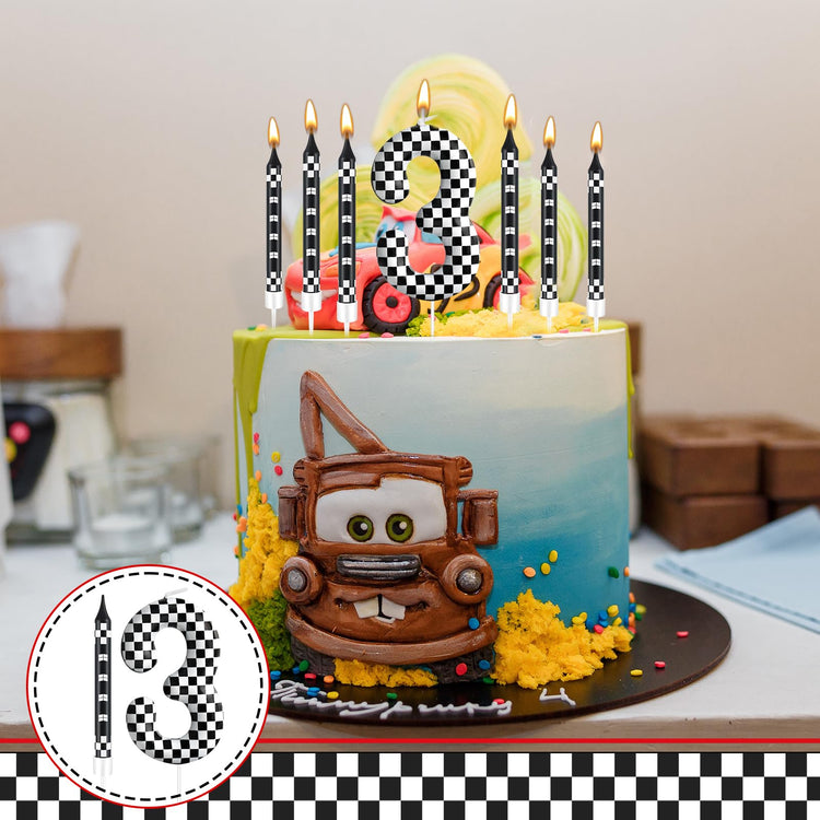 13 Pcs Racing Cars Themed Birthday Candles Black and White Race Number 3 Checkered Candle Cake Topper for Racing Car Party Decoration Supplies (13 Count)