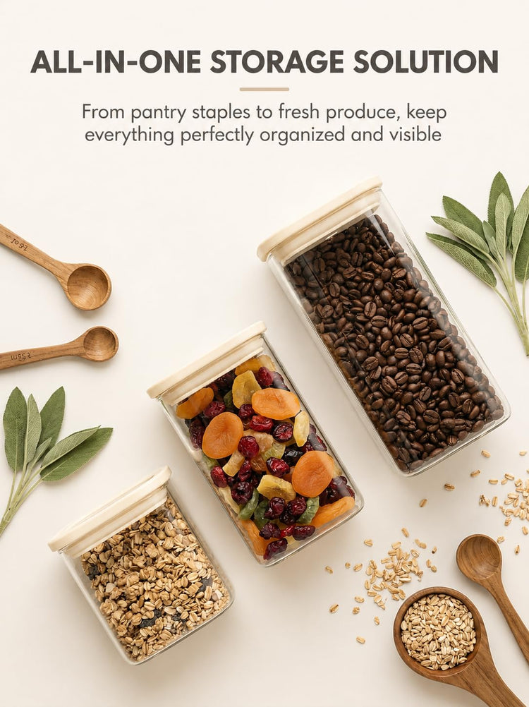 8 Pack Square Glass Pantry Storage Containers Set with Glass Lids (8 Count)