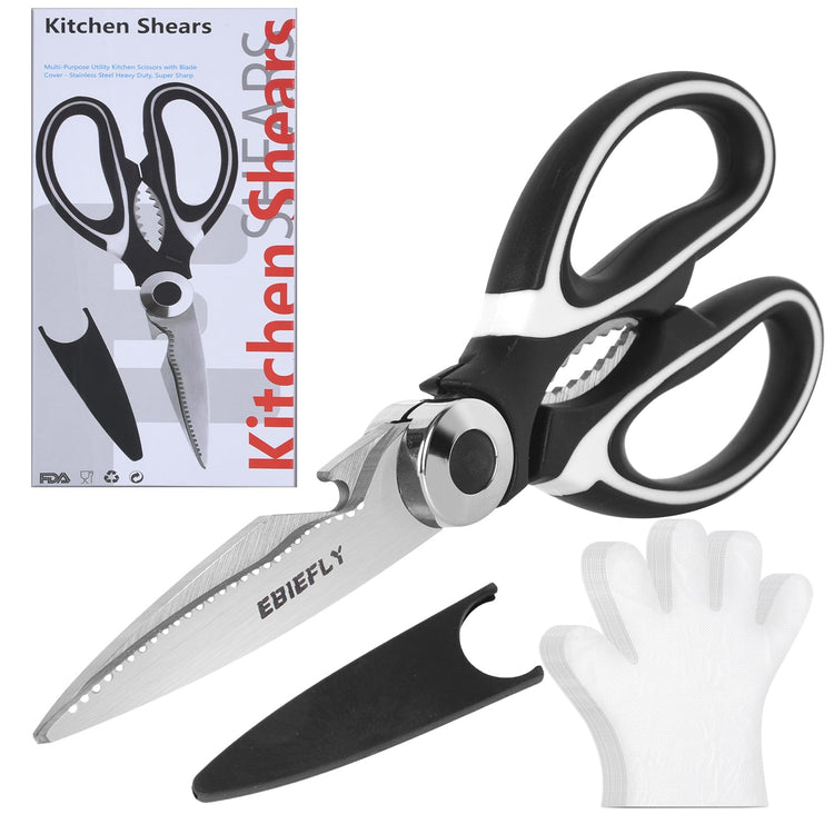 Kitchen Scissors Utility Chopping Scissor Professional Shears for Meat Cutting Sharp Kitchenaid Shears Multipurpose Scissor for Food Outdoor BBQ No Rust + 100 Pcs Plastic Gloves Disposable