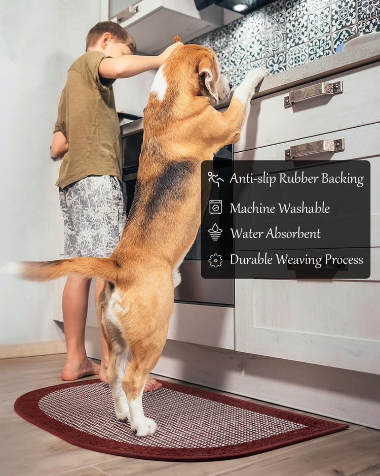PADOOR Kitchen Mats for Floor, Kitchen Rugs Non Slip Washable, Half Circle Christmas Kitchen Floor Mat Xmas Sink Rug Rubber Backed Super Absorbent, 20”x32” Red