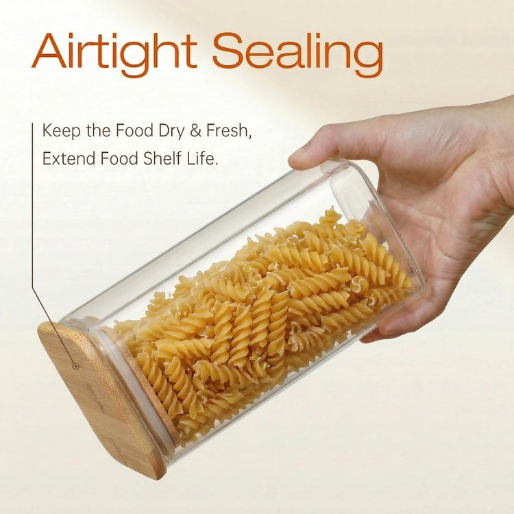 27 oz Square Glass Food Storage Containers with Airtight Bamboo Lids (6 Count)