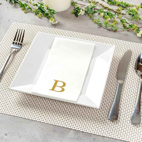 Luxenap 15.8 X 7.9 Inch Linen-Feel Guest Towels, 50 Lettered Hand Towels - Gold Letter 'B', Sans Serif Font, White Paper Dinner Napkins, airlaid, For Restrooms And Tables - Restaurantware