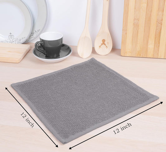 AMOUR INFINI Cotton Kitchen Dish Cloths Set of 8 – Highly Absorbent, Super Soft Premium Terry Cleaning Cloth (12"x12" Inch) Premium Dishcloths for Washing Dishes (Light Gray) - Nestoria