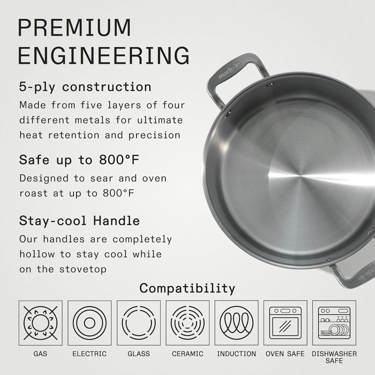 Made In Cookware - 12 Quart Stainless Steel Stock Pot With Lid - 5 Ply Stainless Clad - Professional Cookware - Crafted in Italy - Induction Compatible - Nestoria