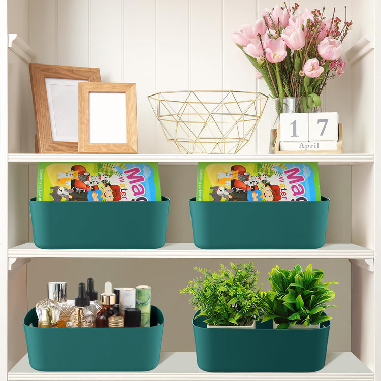 Plastic Storage Bins 10 Pcs Green Pantry Organizer Bins Small Baskets Storage Containers for Home Kitchen (10 Count)