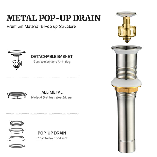 Pop up Sink Drain Stopper for Bathroom Vessel Vanity Sink Art Basin Brushed Nickel