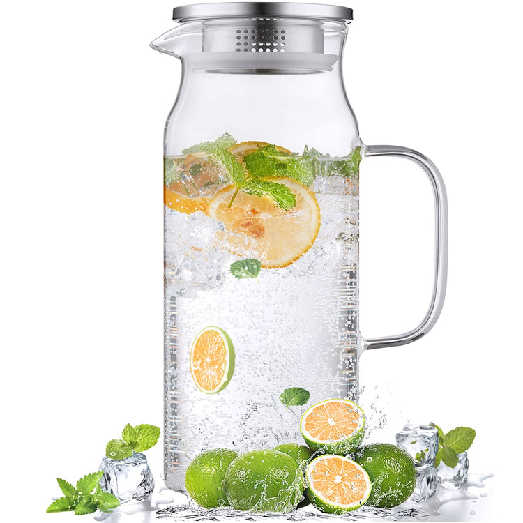 2 Liter 68 oz Glass Pitcher with Lid and Handle
