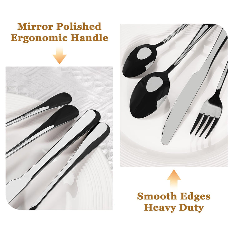 24 Piece Black Silverware Set with Steak Knives Flatware Set for 4 Food (24 Count)