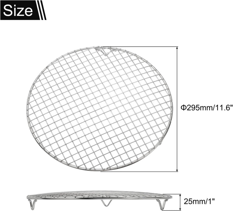 uxcell Round Cooking Rack with Legs, Dia 11.6 Inch 304 Stainless Steel Barbecue Grill for Cooking Baking Barbecue Air Fryer Racks, Silver