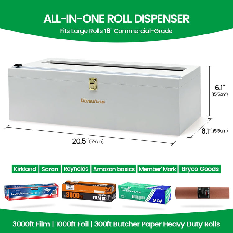 White 18 Inch Commercial Plastic Wrap Dispenser with Cutter