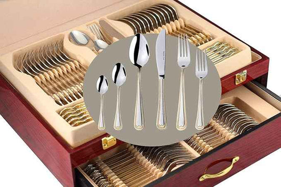 Venezia Collection Gold Flatware Serving Set for 12, 75-Pc Luxury Dining Silverware Cutlery Service, 24 Kt 18/10 Premium Surgical Stainless Steel Hostess Set in a Wooden Storage Case Chest