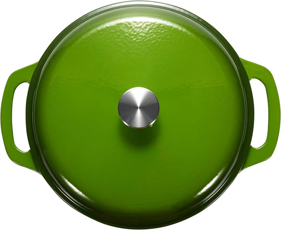 Amazon Basics Cast Iron Dutch Oven Pot with Lid, Enameled, Round, Dual Handles, Heavy-Duty, Small, 4.3-Quart, Green - Nestoria