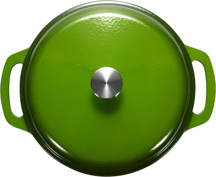 Amazon Basics Cast Iron Dutch Oven Pot with Lid, Enameled, Round, Dual Handles, Heavy-Duty, Large, 7.3-Quart, Green - Nestoria