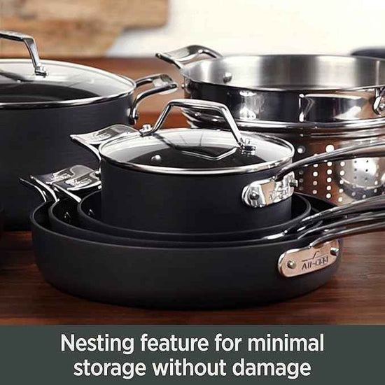 All-Clad Essentials Hard Anodized Nonstick Fry & Sauce Pan Set 8.5 Inch , 2.5 Quart Oven Broiler Safe 500F Pots and Pans, Cookware Black