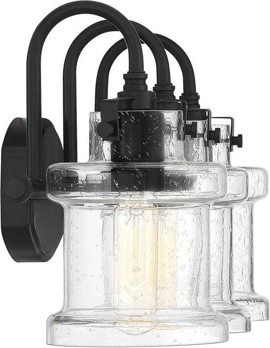Quoizel Danbury Bath Vanity Lights, 24 Inch 3-Light Earth Black Vintage-Inspired Bathroom Lighting Fixtures Over Mirror, 100W, Clear Seedy Glass, Wall Mount Light for Bathrooms, Kitchen or Hallway