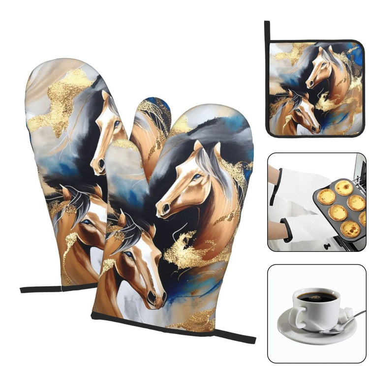 Horse Oven Mitts and Pot Holders Sets of 3 (3 Count)