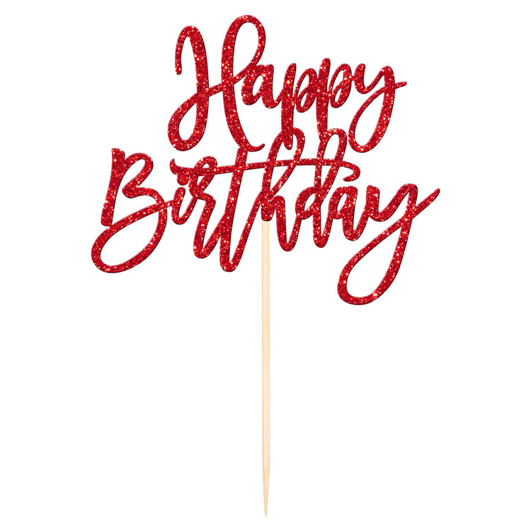 1 PCS Red Glitter Happy Birthday Cake Topper for Celebrating Birthday