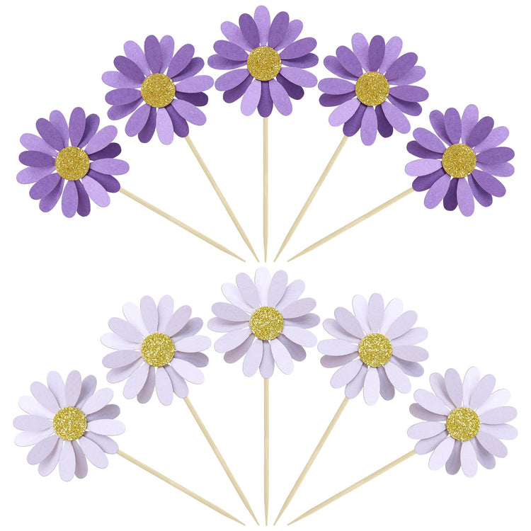 24Pcs Purple Daisy Cupcake Toppers Flower Cake Toppers Daisy Cake Decorations Chrysanthemum Cupcake Toppers Spring Daisy Flower Cake Picks for Birthday Wedding Supplies (24 Count)