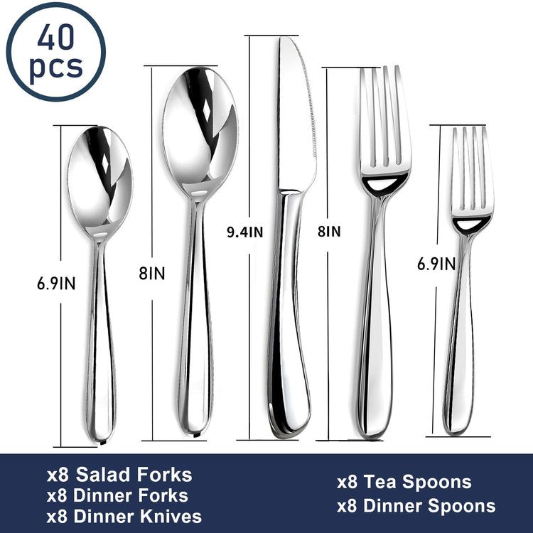 Heavy Duty Silverware Set for 8 (40 Count)