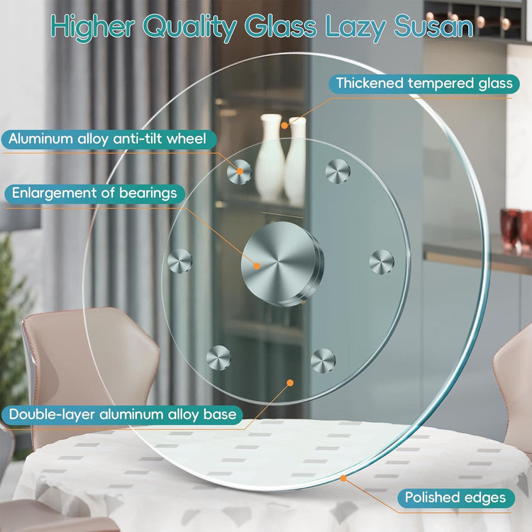 31" Large Lazy Susan for Dining Table Kitchen Glass Turntable with Aluminum Alloy Bearing, Smooth Swivel