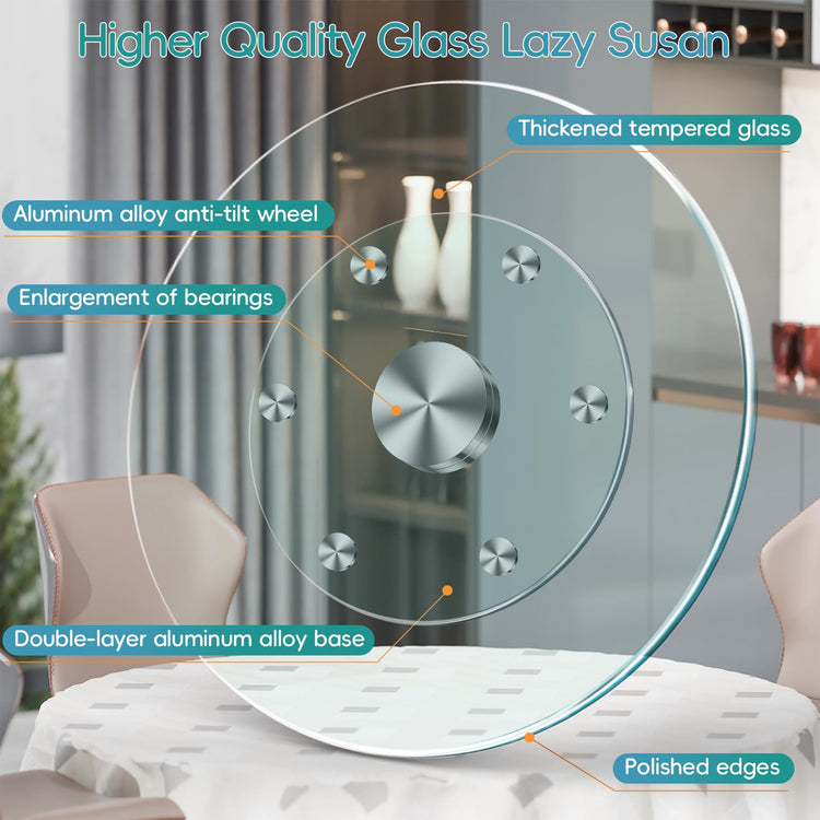 20" Large Lazy Susan for Dining Table Kitchen Glass Turntable with Aluminum Alloy Bearing