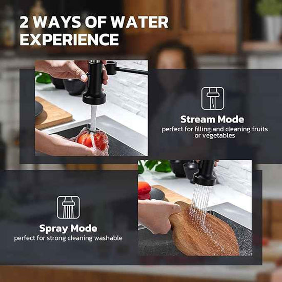 WEWE Black Kitchen Faucet with Soap Dispenser, Kitchen Sink Faucet with Pull Down Sprayer Stainless Steel Single Handle High Arc Pull Out Matte Black Faucet for Bar Laundry RV Utility